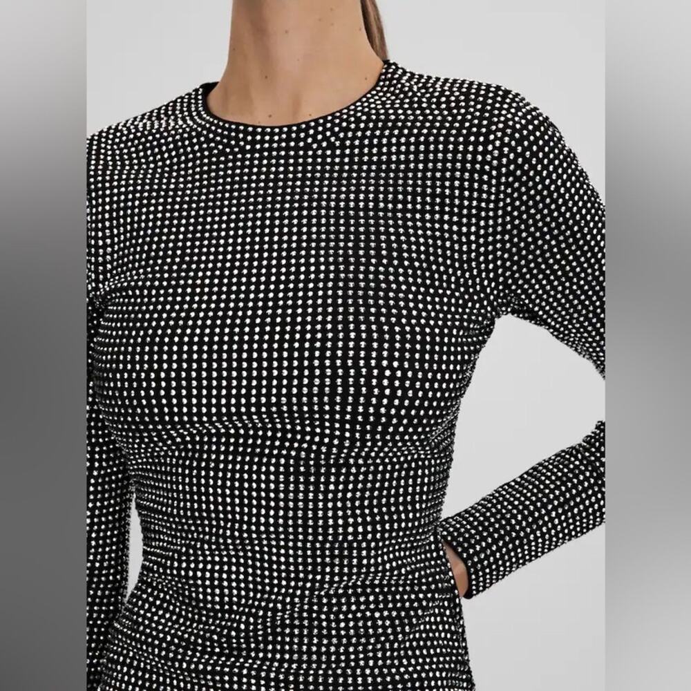 GOOD AMERICAN  Embellished Mini Dress in Black Bodycon Long Sleeve Crew Neck Med - Picture 5 of 14